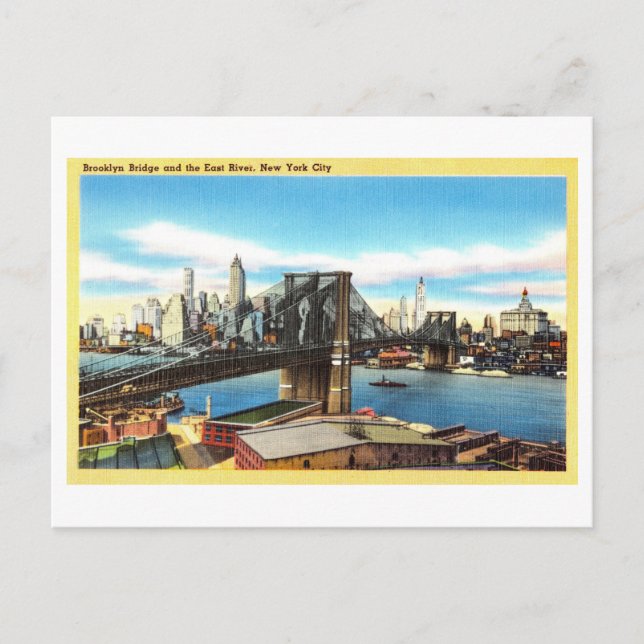 Vintage View of Brooklyn Bridge & East River Postcard (Front)
