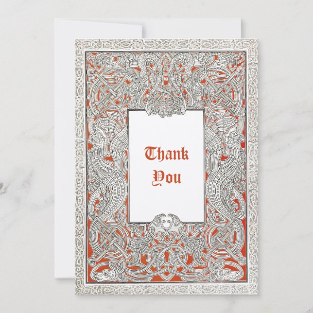 Vintage Viking Celtic Dragon Thank You Card (Front)