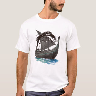 Vintage Viking Longship & Salmon Silhouette Nord T-Shirt