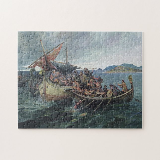 Vintage Viking Naval Battle Artwork Jigsaw Puzzle (Horizontal)
