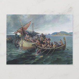 Vintage Viking Naval Battle Artwork Postcard
