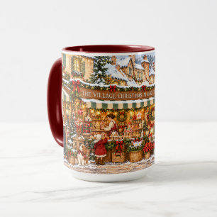 Vintage Village Christmas Market Snowy Day Mug
