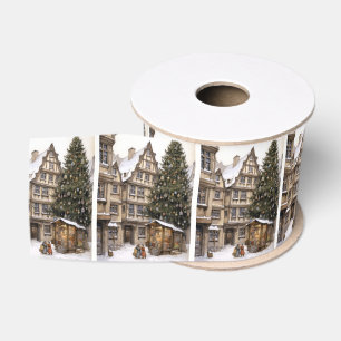 Vintage village Christmas tree gathering Grosgrain Ribbon