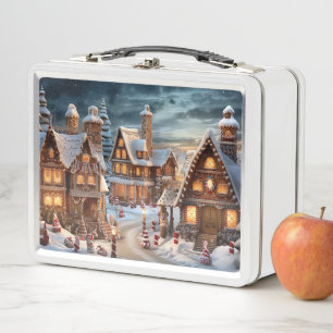 Vintage village on Christmas night Metal Lunch Box