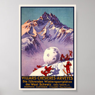 Vintage Villars Chesieres Arveyes Travel Poster