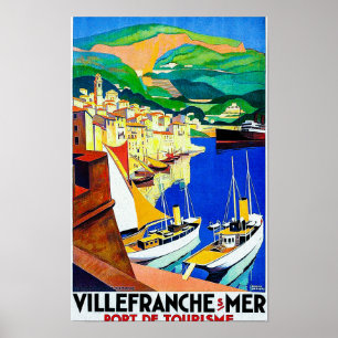 Vintage Villefranche-sur-Mer France Travel Poster