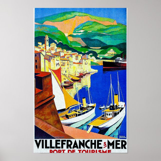 Vintage Villefranche-sur-Mer France Travel Poster (Front)