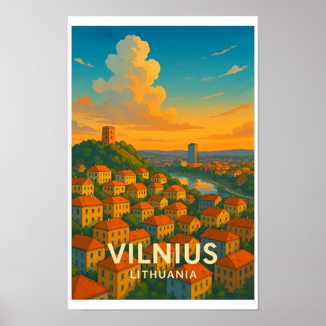Vintage Vilnius Lithuania Travel Poster  (Front)