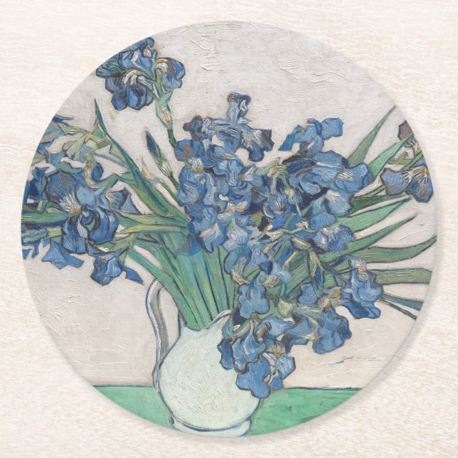 Vintage Vincent Van Gogh Irises Round Paper Coaster (Front)