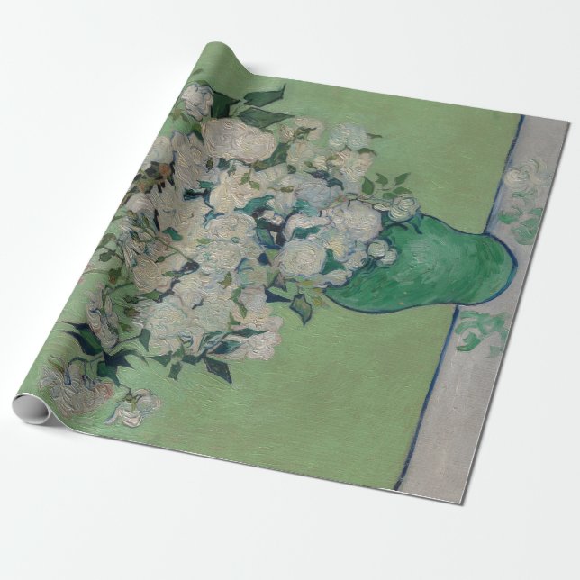 Vintage Vincent Van Gogh Painting Roses Wrapping Paper (Unrolled)
