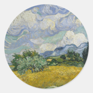 Vintage Vincent Van Gogh Wheat Field w/ Cypresses Classic Round Sticker
