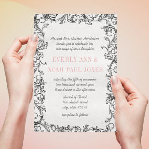 Vintage Vine Deep Honeysuckle Wedding Invitation