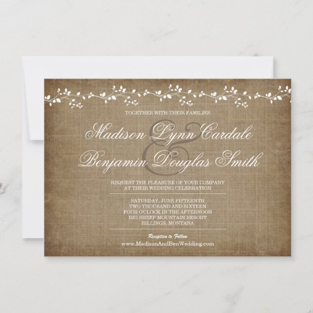 Vintage Vines Distressed Rustic Wedding Invitation (Front)