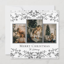 Vintage Vines Unique 3 Photo Holiday Card