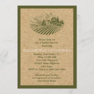 Vintage vineyard and cork wedding bridal shower invitation