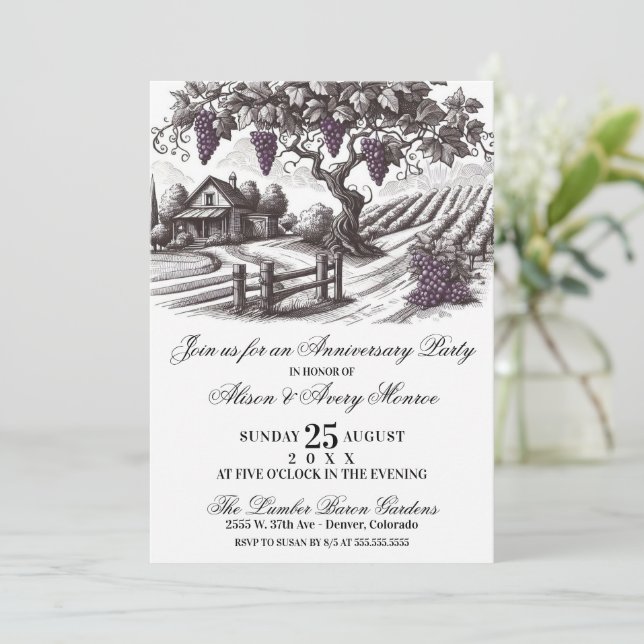 Vintage Vineyard Anniversary Party Invitation (Standing Front)