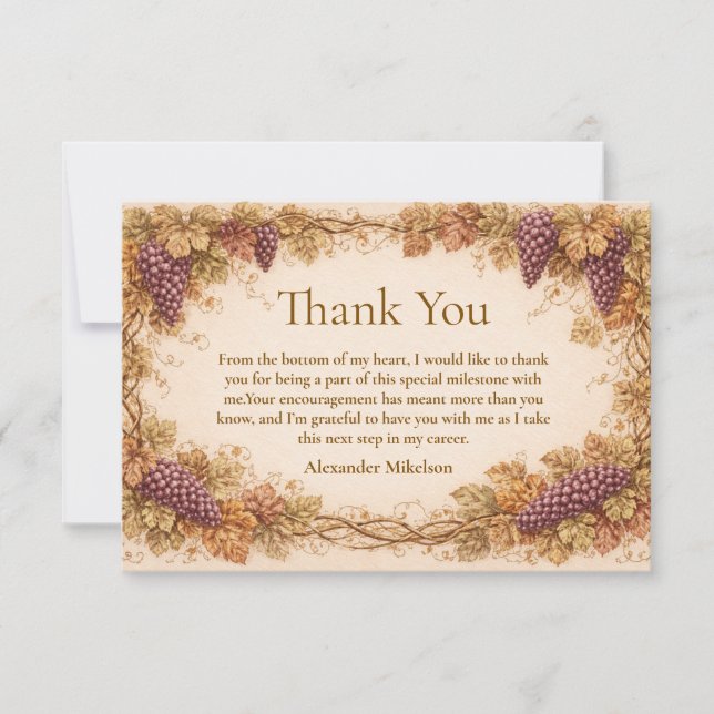 Vintage Vineyard Graduation Party Thank You Card (Front)