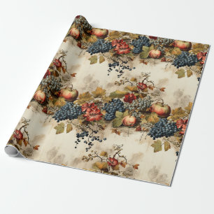 Vintage Vineyard Grape Fruit Cream Garland Wrapping Paper