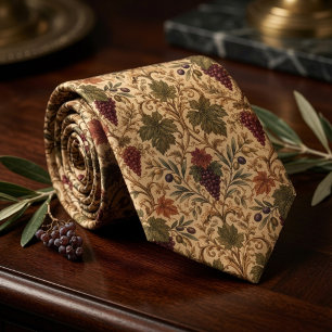 Vintage Vineyard Grapes and Olives Harvest Tie