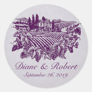 Vintage Vineyard Grapes Purple Custom Wedding Classic Round Sticker