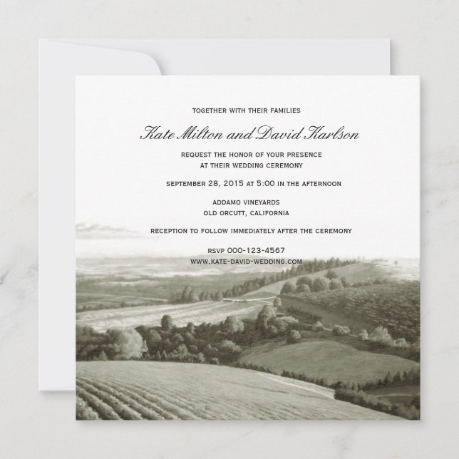 Vintage Vineyard Landscape Winery Wedding Invite (Front)