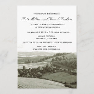 Vintage Vineyard Landscape Winery Wedding Invite