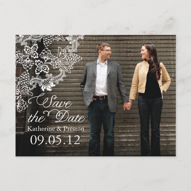 Vintage Vineyard Photo Save the Date Postcard Grey (Front)