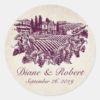 Vintage Vineyard Winery Burgundy Custom Wedding Classic Round Sticker