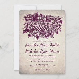 Vintage Vineyard Winery Burgundy Wedding Invitation