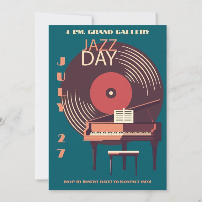 Vintage Vinyl & Piano Jazz Day Invitation   (Front)