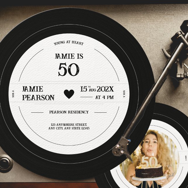 Vintage Vinyl Record Milestone Birthday Invitation (Creator Uploaded)