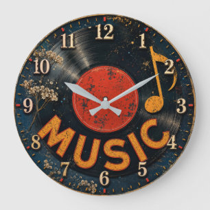 Vintage Vinyl Record Music Large Clock