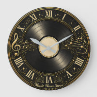 Vintage Vinyl Record Music Notes Wall Clock Design