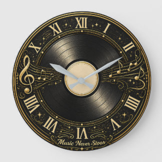 Vintage Vinyl Record Music Notes Wall Clock Design