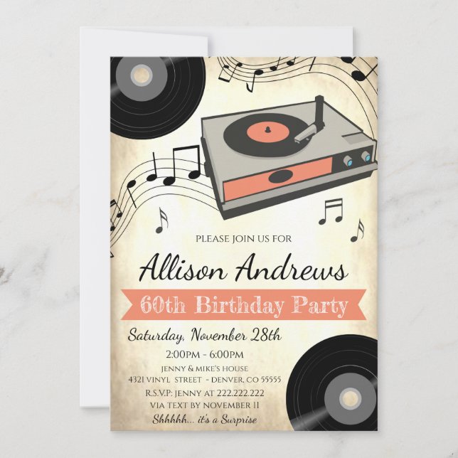 Vintage Vinyl Record Party Invitation (Front)