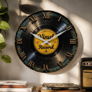 Vintage Vinyl Record Retro LP Music Decor Large Clock