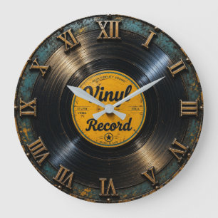 Vintage Vinyl Record Retro LP Music Decor Large Clock
