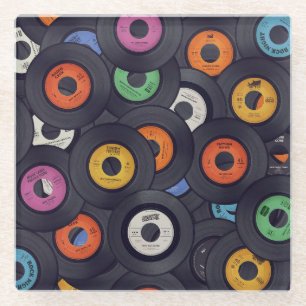 Vintage Vinyl Records Music Background Glass Coaster