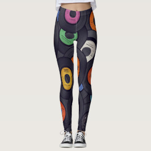 Vintage Vinyl Records Music Background Leggings