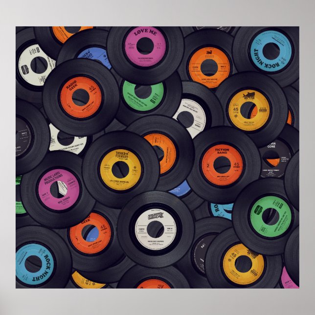 Vintage Vinyl Records Music Background Poster (Front)