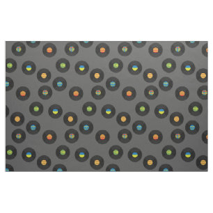 Vintage Vinyl Records Retro Music Dark Grey Fabric
