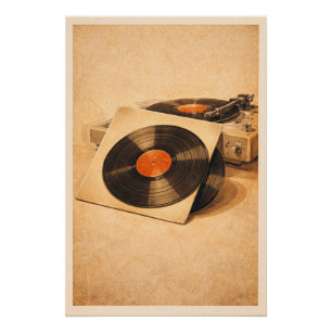 Vintage Vinyl Records Retro Turntable Music Poster