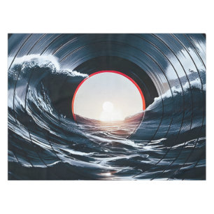 Vintage Vinyl Surf Wave Ocean Retro Music Tablecloth
