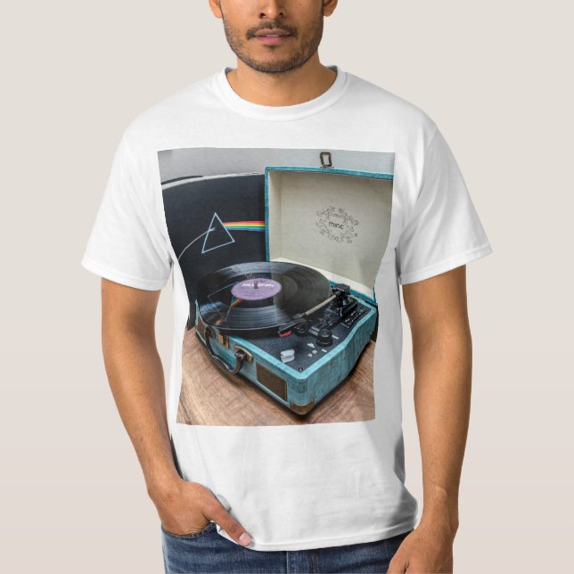 Vintage Vinyl Vibes Retro Record Player T-Shirt -  (Front)