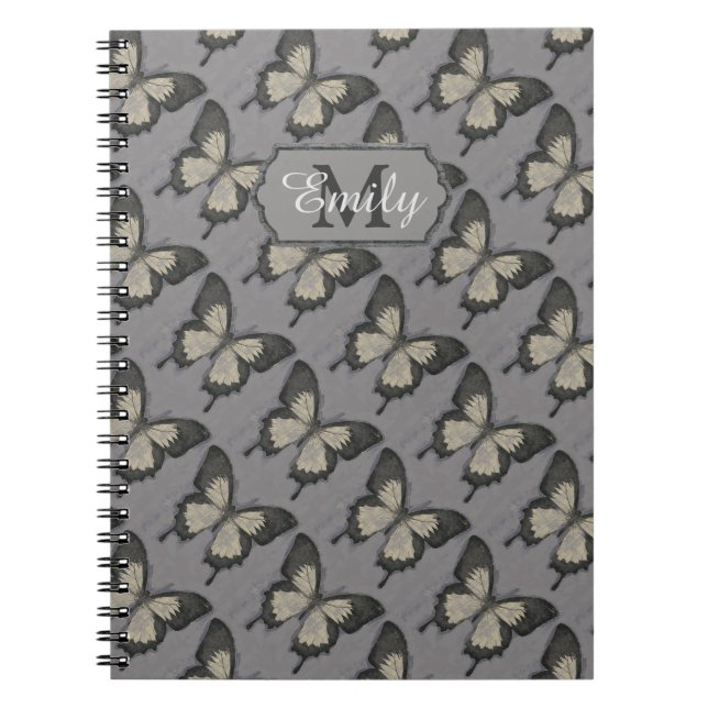 Vintage Violet Butterfly Pattern Personalised Notebook (Front)