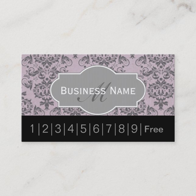 Vintage Violet Damask Salon Loyalty Punch Card (Front)