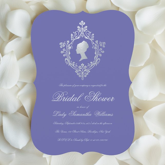 Vintage Violet Faux Silver Crest Bridal Shower Invitation (Creator Uploaded)