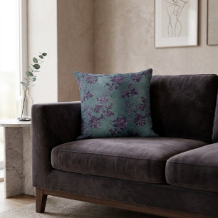 Vintage Violet Floral Damask Green Grey Pattern Cushion