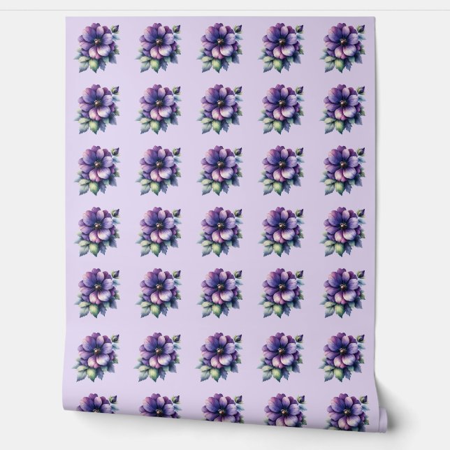 Vintage Violet Floral  Wallpaper (Unrolling)