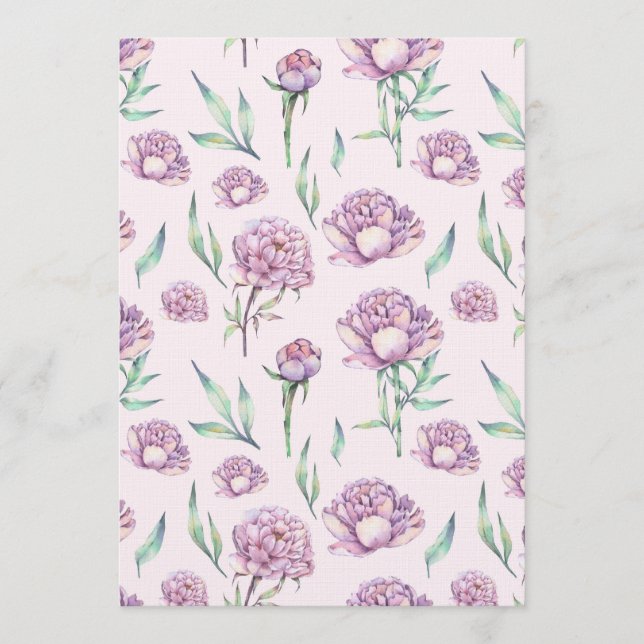 Vintage Violet Peony Flowers Seamless Pattern Invitation (Front)